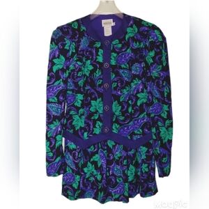 Leslie Fay Sz 10 Purple Paisley Park Skirt Quilted Jacket Vintage Set 90s Retro